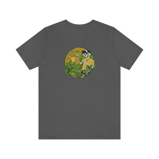 Plant lover skeleton Unisex Short Sleeve T shirt for plant daddy, gardener or horticulturist.